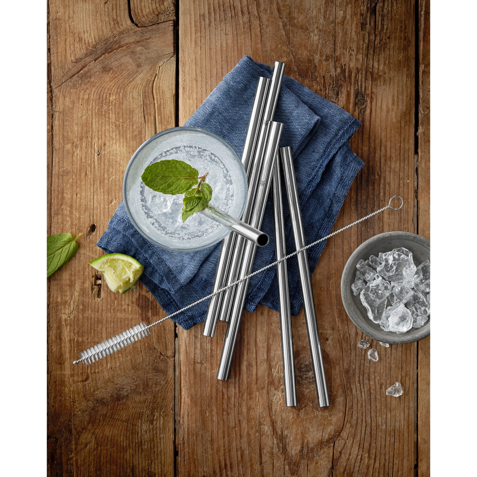 Baric Trinkhalm-Set Cromargan®, 18 cm, 6-teilig plus mit Reinigungsbürste|WMF Best