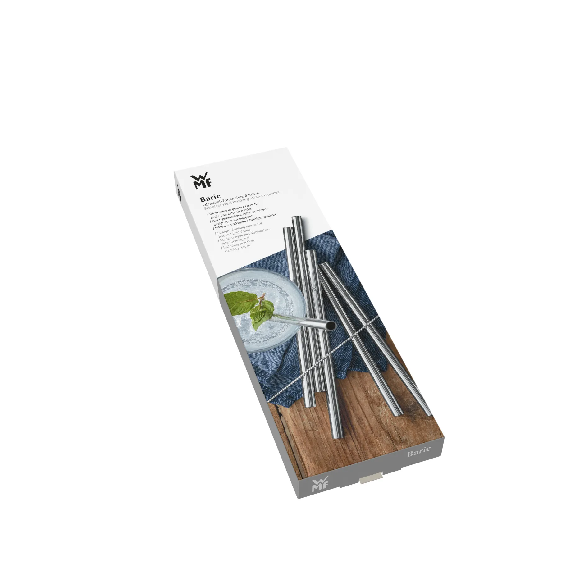 Baric Trinkhalm-Set Cromargan®, 18 cm, 6-teilig plus mit Reinigungsbürste|WMF Best