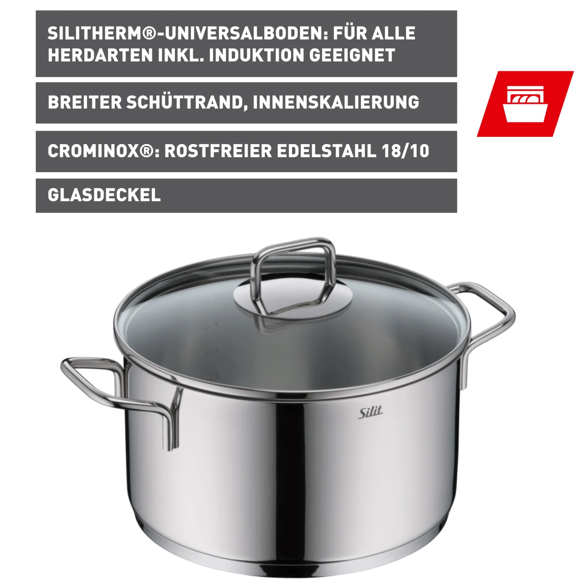 Silit Extra Cook Kochtopf 24 cm mit Glasdeckel|WMF Hot