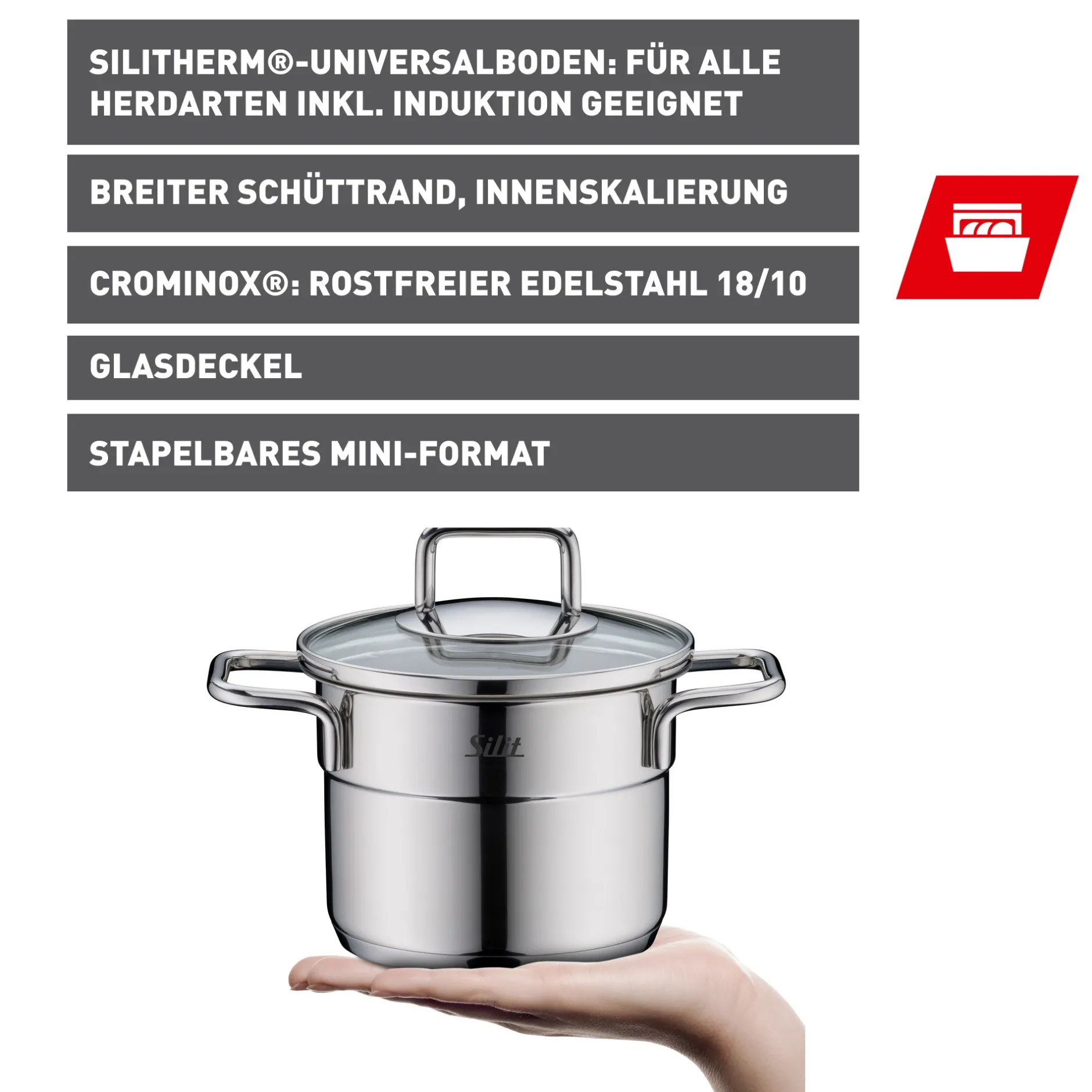 Silit Extra Cook Mini-Kochtopf 12 cm mit Glasdeckel|WMF