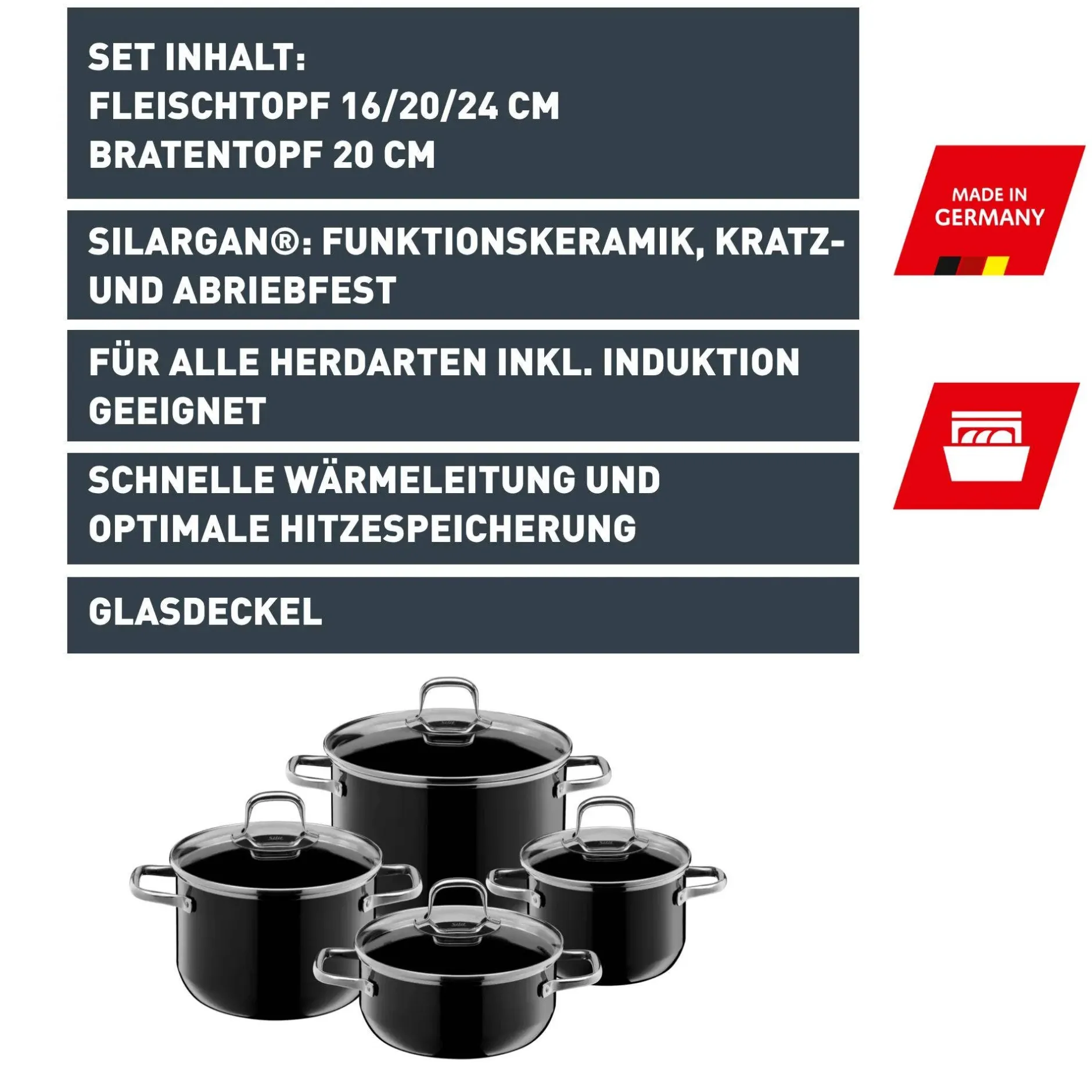 Silit Silargan® Elegance Topf-Set, 4-teilig, Black|WMF Discount