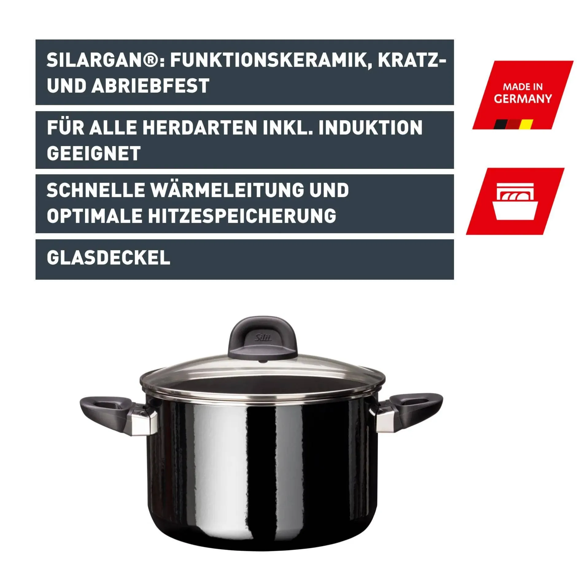 Silit Silargan® Modesto Kochtopf mit Deckel, 24 cm, Black|WMF Discount