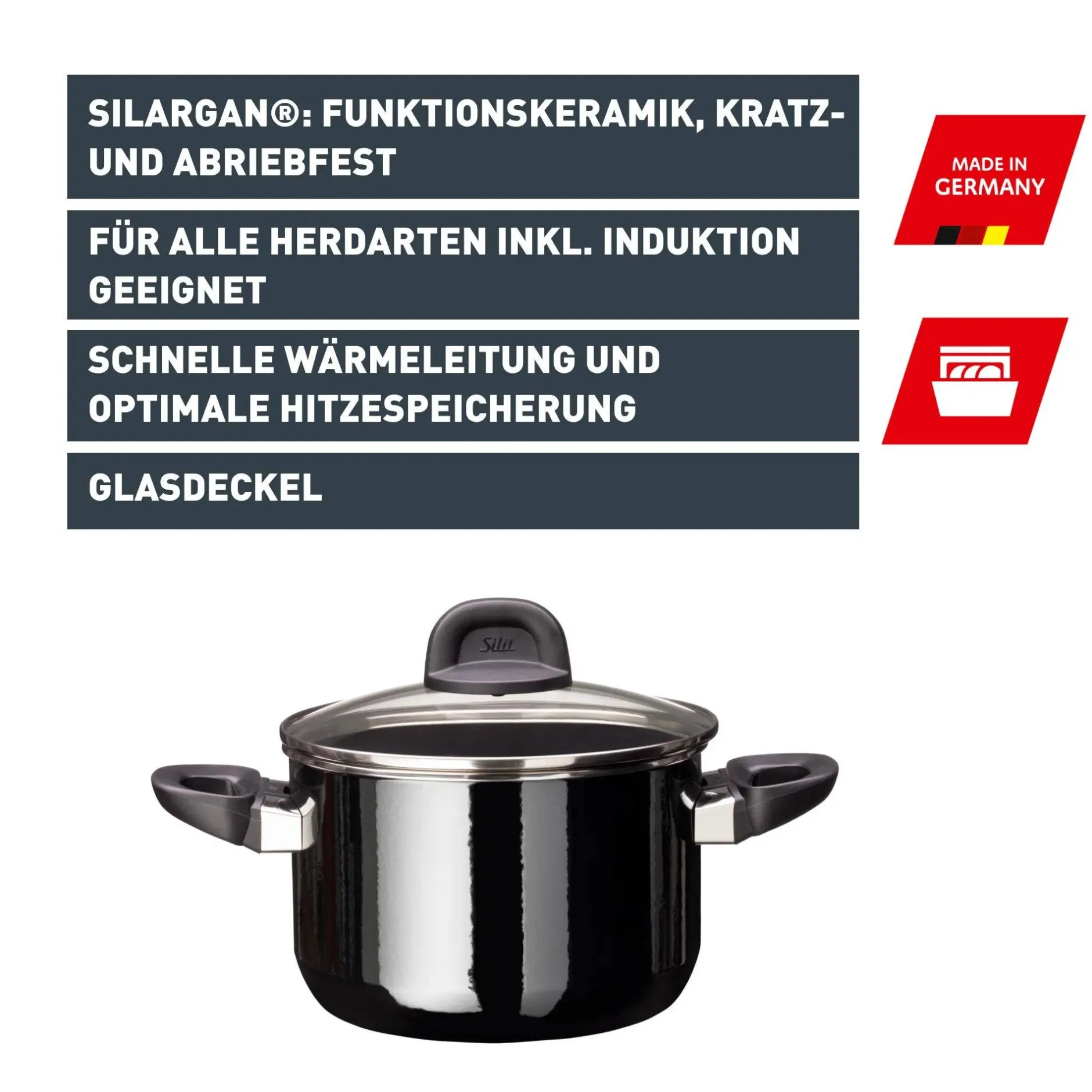 Silit Silargan® Modesto Kochtopf mit Deckel, 20 cm, Black|WMF