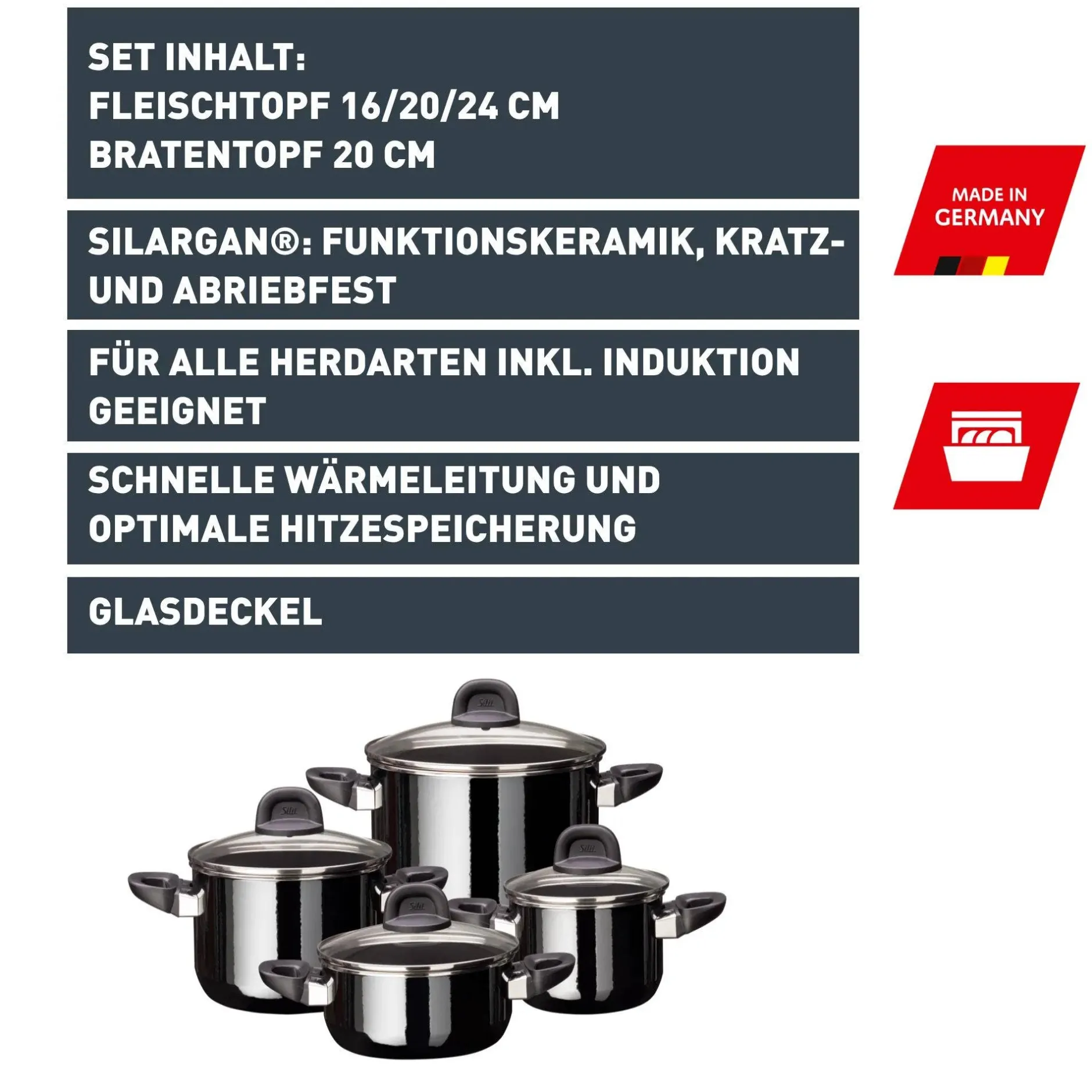 Silit Silargan® Modesto Topf-Set 4-teilig, Black|WMF Hot