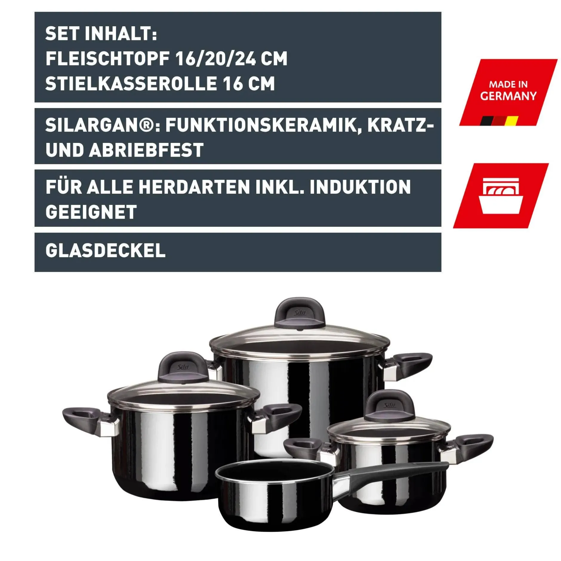 Silit Silargan® Modesto Topf-Set 4-teilig, Black|WMF Outlet