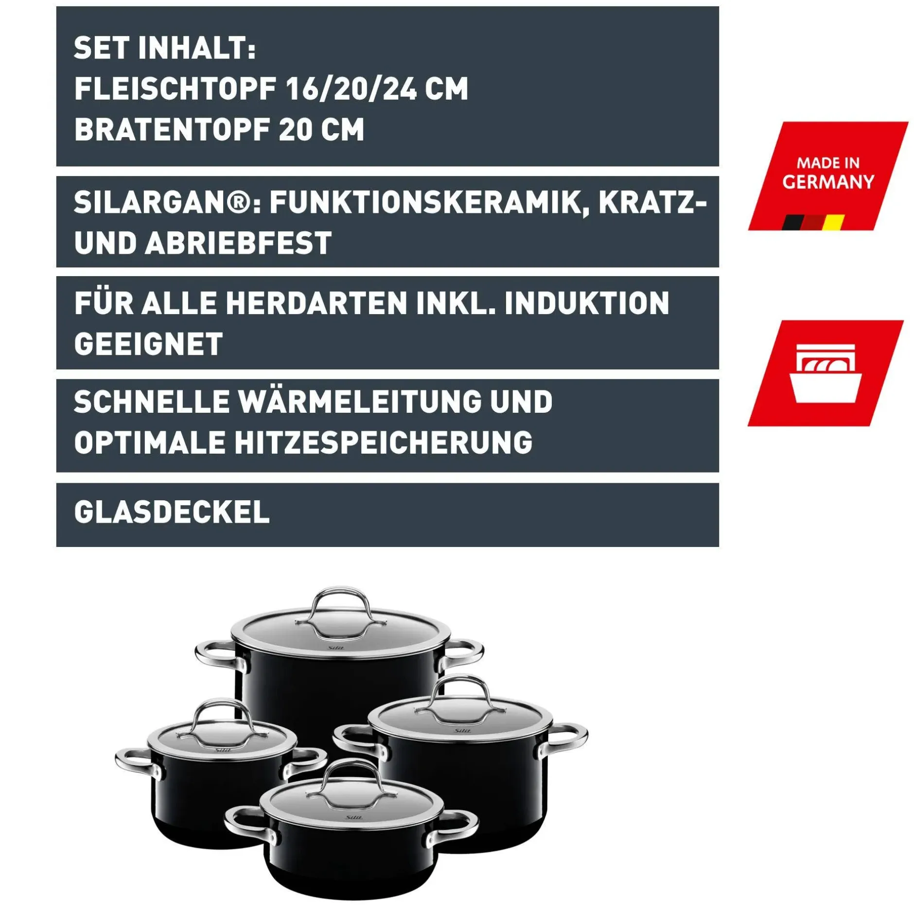 Silit Silargan® Passion Topf-Set, 4-teilig, Black|WMF Outlet