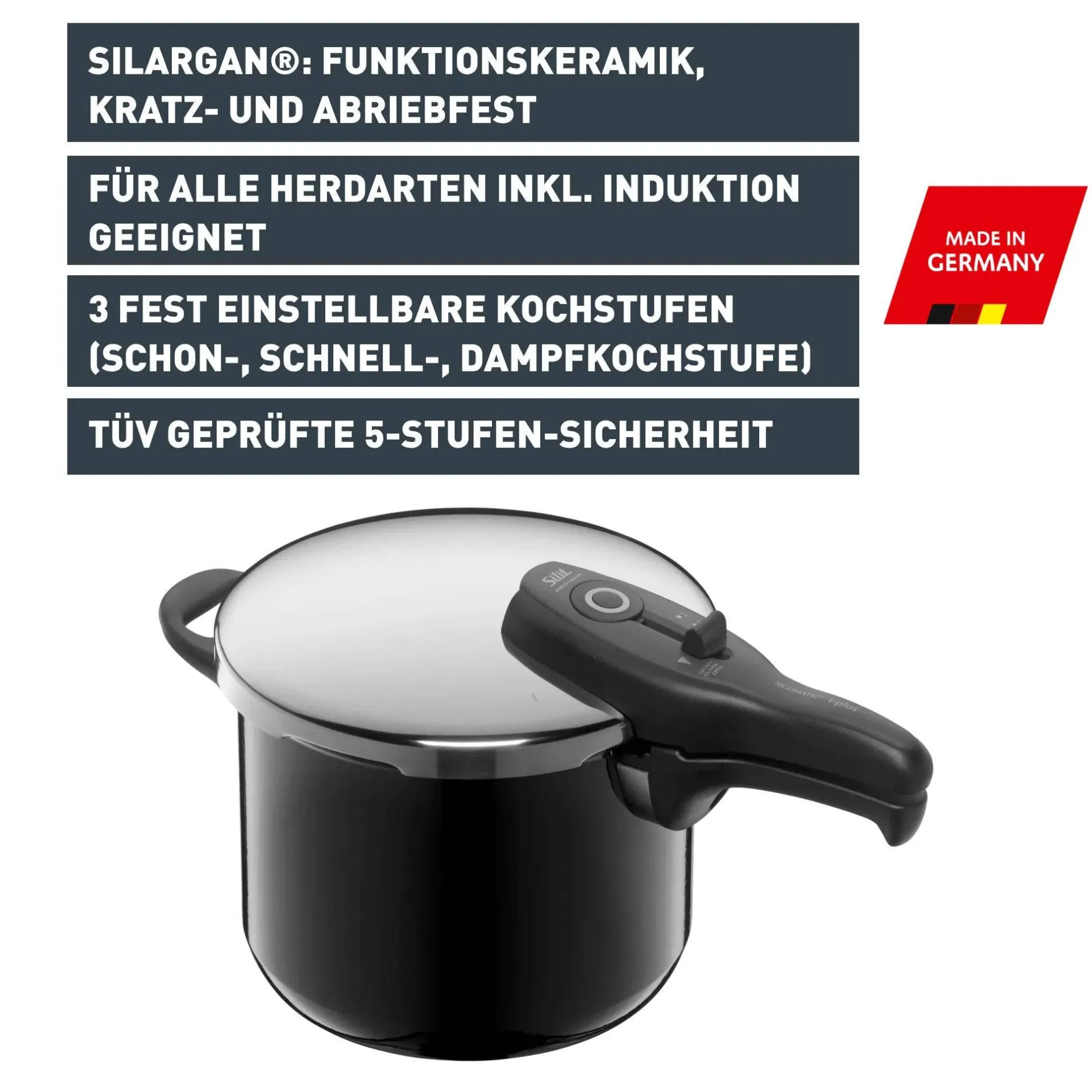 Silit Silargan® Sicomatic t-Plus Schnellkochtopf 22 cm, 6,5 l, Black|WMF