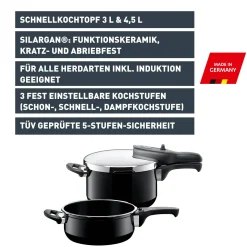 Silit Silargan® Sicomatic t-Plus Schnellkochtopf-Set, 22 cm, 4,5 l und 3,0 l, Black|WMF Outlet