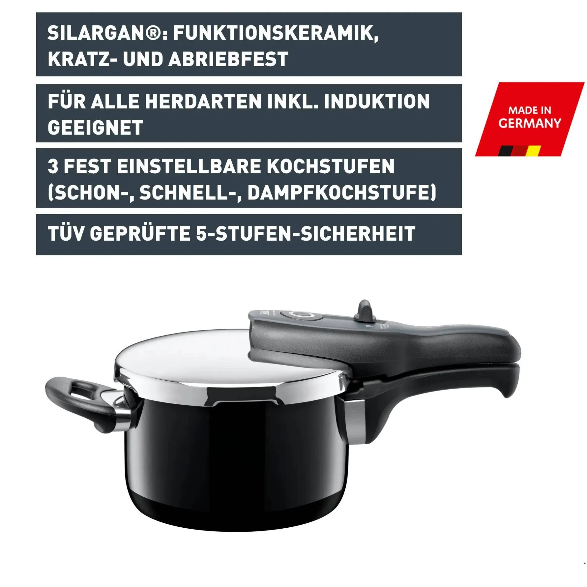 Silit Silargan® Sicomatic t-Plus Schnellkochtopf 2,5 l, Black|WMF Online