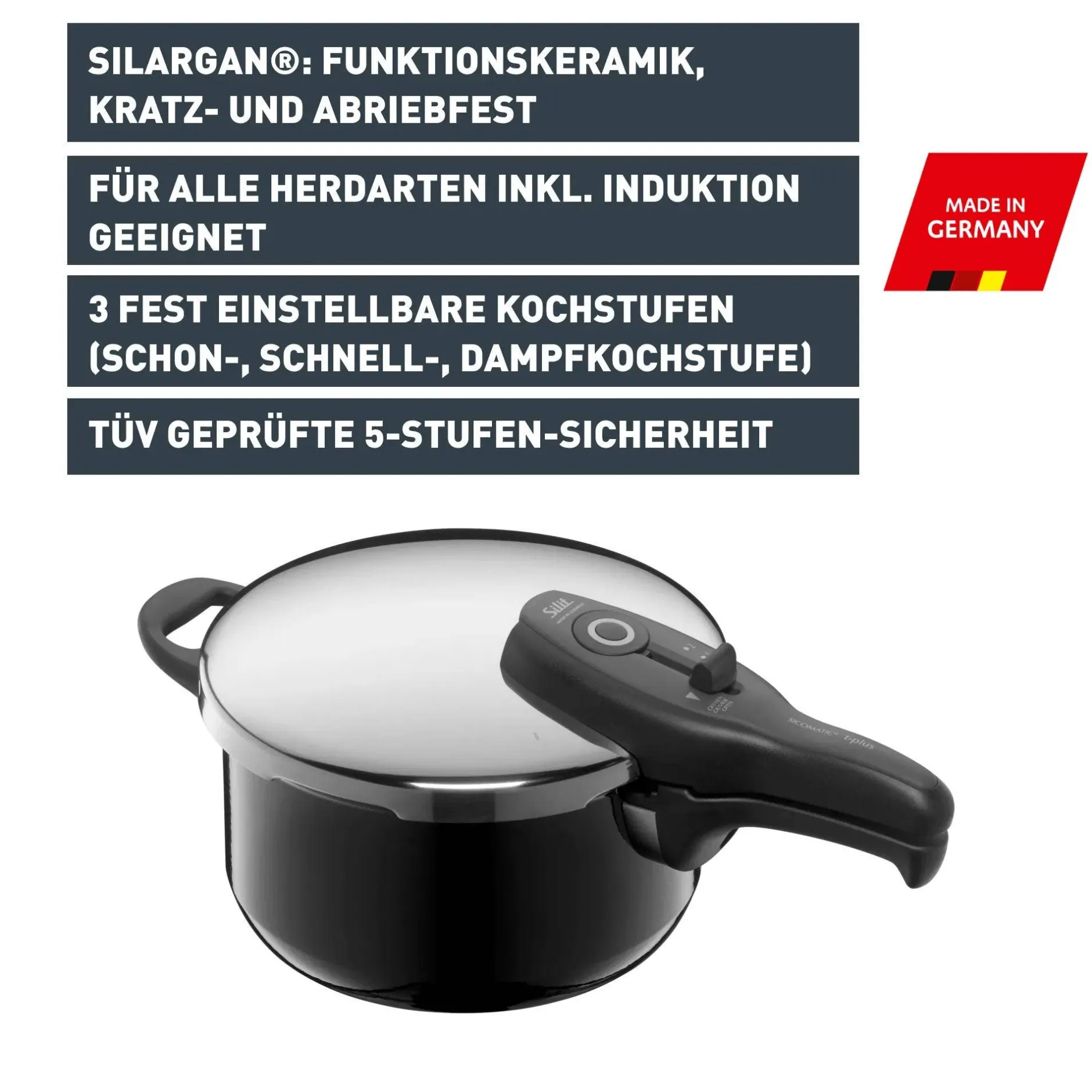 Silit Silargan® Sicomatic t-Plus Schnellkochtopf, 22 cm, 4,5 l, Black|WMF Discount